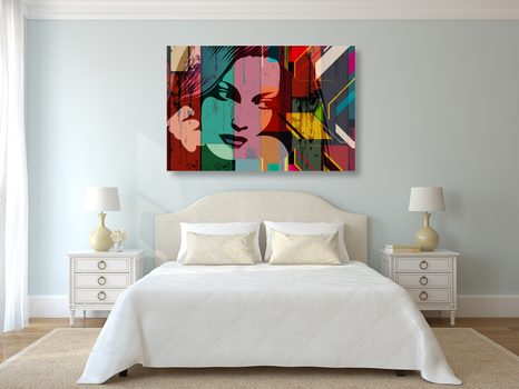 OBRAZ PORTRET KOBIETY NA KOLOROWYM TLE - POP ART OBRAZY - OBRAZY