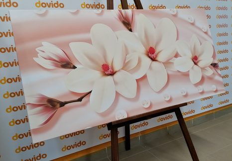 WANDBILD LUXURIÖSE MAGNOLIE MIT PERLEN - BILDER BLUMEN - BILDER