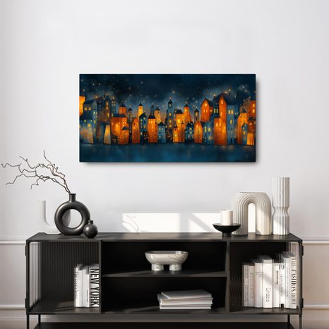 OBRAZ ZIMNÍ POHÁDKOVÁ VESNICE - BAREVNÉ DOMY - OBRAZY