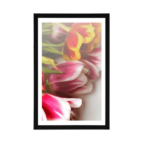 AFFICHE AVEC PASSE-PARTOUT – BOUQUET DE TULIPES COLORÉES - FLEURS - AFFICHES