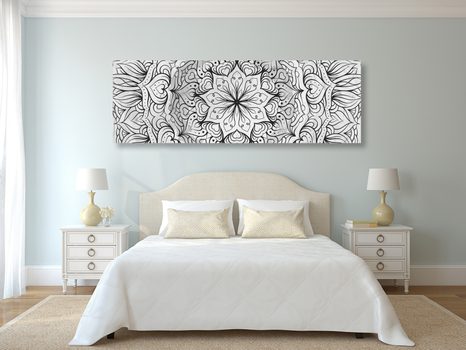 OBRAZ ABSTRAKTNÍ ETNICKÁ MANDALA V ČERNOBÍLÉM PROVEDENÍ - ČERNOBÍLÉ OBRAZY - OBRAZY