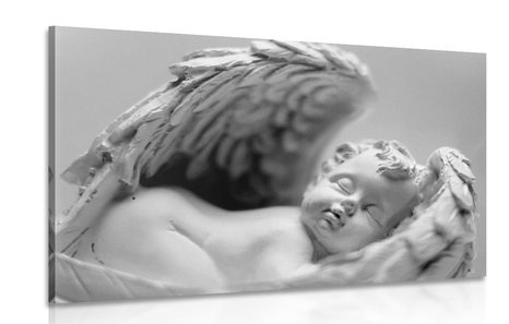 CANVAS PRINT SMALL ANGEL IN BLACK AND WHITE - BLACK AND WHITE PICTURES - PICTURES