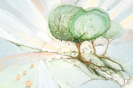 OBRAZ STROMY NA PASTELOVÉM POLI - OBRAZY STROMY A LISTY - OBRAZY