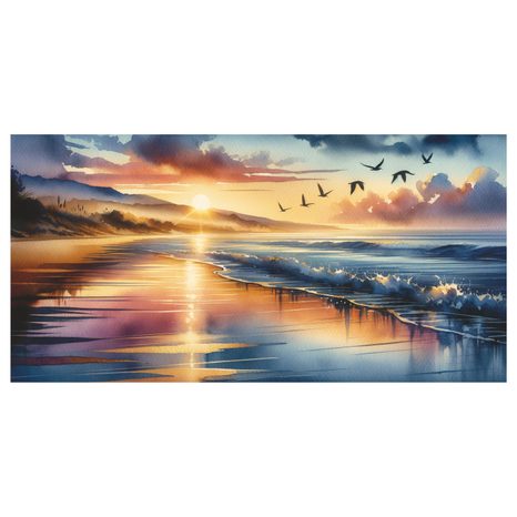 WANDBILD RUHIGER STRAND BEI SONNENUNTERGANG - BILDER - 🔥 TOTALAUSVERKAUF