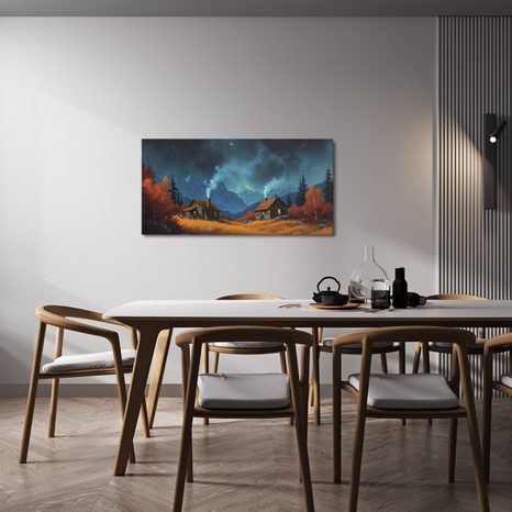 OBRAZ VÁNOČNÍ CHALUPY V HORÁCH - BAREVNÉ DOMY - OBRAZY
