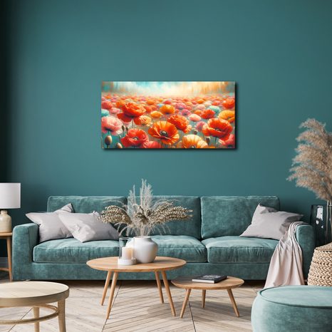 WANDBILD ROTE MOHNBLUMEN IN DER LANDSCHAFT - WANDBILDER FELDER UND WIESEN - BILDER