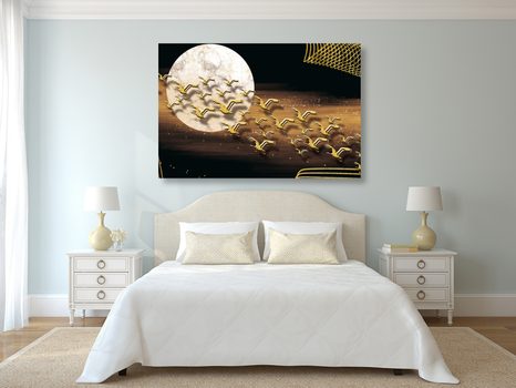 OBRAZ LOT PTAKÓW PODCZAS PEŁNI KSIĘŻYCA - OBRAZY ABSTRAKCYJNE - OBRAZY