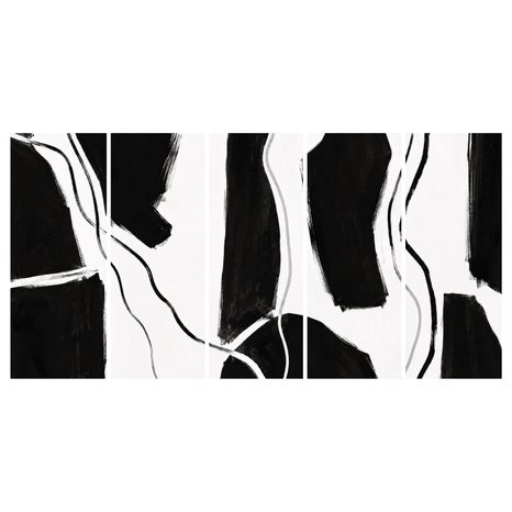 TABLEAU EN 5 PARTIES – LIGNES ABSTRAITES EN NOIR ET BLANC - IMAGES FORMES ABSTRAITES - TABLEAUX