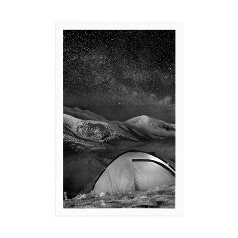 POSTER – TENDA SOTTO IL CIELO NOTTURNO IN BIANCO E NERO - NERO E BIANCO - POSTER