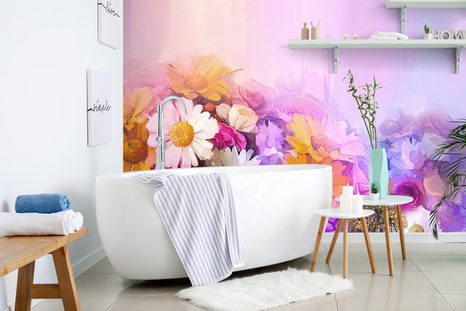 CARTA DA PARATI – PITTURA A OLIO DI FIORI COLORATI - CARTA DA PARATI - 🔥 SVENDITA TOTALE