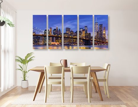 QUADRI 5 PEZZI – PONTE AFFASCINANTE A BROOKLYN - QUADRI CITTÀ - STAMPE E QUADRI