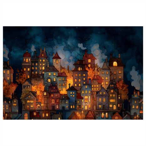 OBRAZ VÁNOČNÍ VESNICE POD HVĚZDAMI - BAREVNÉ DOMY - OBRAZY