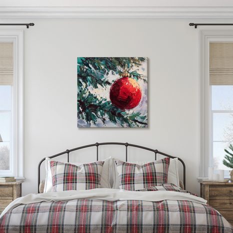 WEIHNACHTLICHES WANDBILD ROTE KUGEL UND ZWEIGE - WEIHNACHTS- UND WINTERBILDER - BILDER