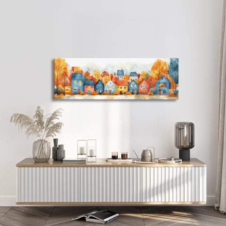 WANDBILD HERBSTLICHES DORF MIT HÄUSERN - BUNTE HÄUSER - BILDER
