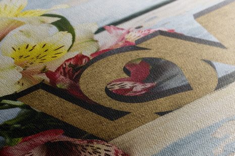 OBRAZ Z DREWNIANYM NAPISEM LOVE - OBRAZY Z NAPISAMI I CYTATAMI - OBRAZY