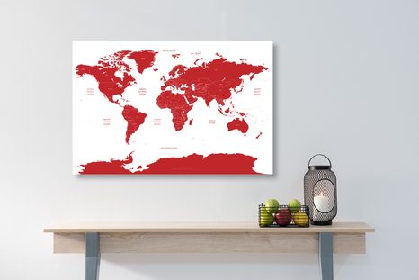 OBRAZ MAPA ŚWIATA Z ZAZNACZONYMI NA CZERWONO POSZCZEGÓLNYMI KRAJAMI - OBRAZY MAPY - OBRAZY