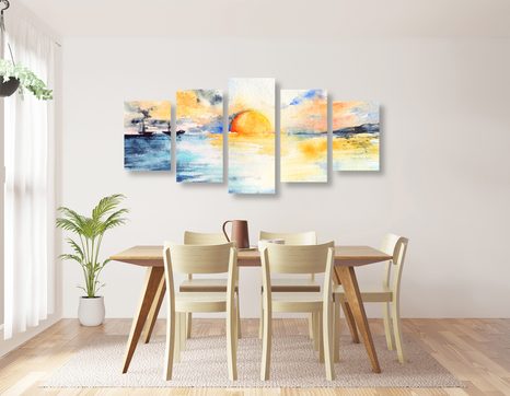 5-TEILIGES WANDBILD STRAHLENDER SONNENUNTERGANG AM MEER - BILDER VON NATUR UND LANDSCHAFT - BILDER