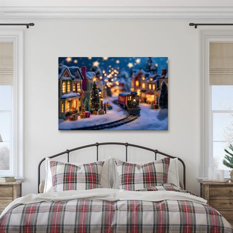 WANDBILD WEIHNACHTSDORF MIT ZUG - WEIHNACHTS- UND WINTERBILDER - BILDER