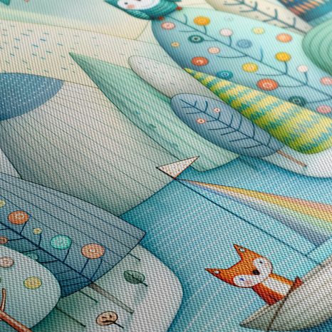 WANDBILD FUCHSABENTEUER IM BOOT DURCH DEN WALD - KINDERBILDER TIERE - BILDER