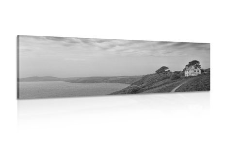 CANVAS PRINT HOUSE ON A CLIFF IN BLACK AND WHITE - BLACK AND WHITE PICTURES - PICTURES