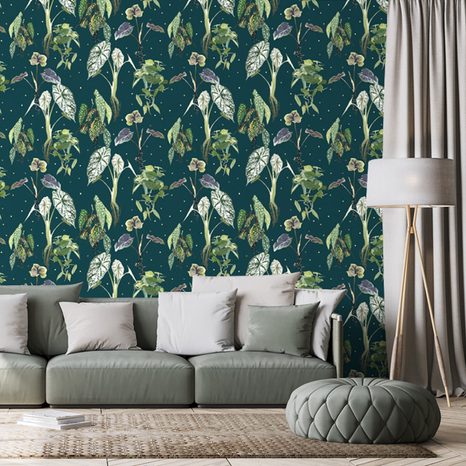 SELF ADHESIVE WALLPAPER BEAUTIFUL LEAVES ON A BLUE BACKGROUND - SELF-ADHESIVE WALLPAPERS - WALLPAPERS