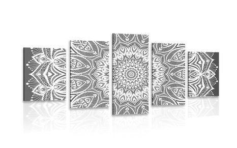 5-TEILIGES WANDBILD MANDALA DER HARMONIE IN SCHWARZ-WEISS - SCHWARZ-WEISSE BILDER - BILDER