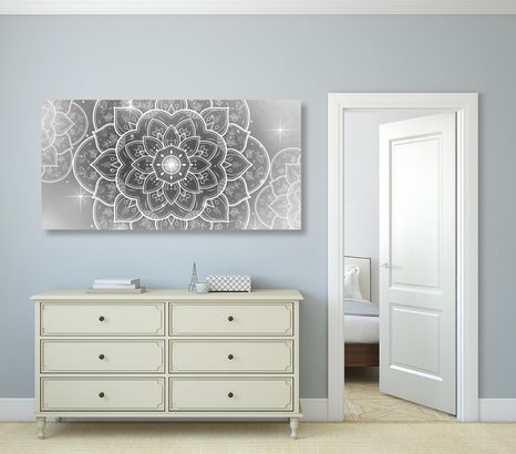 КАРТИНА НА ПЛАТНО – ОРИЕНТАЛСКА МАНДАЛА В ЧЕРНО-БЯЛ ВАРИАНТ - ЧЕРНО-БЕЛИ КАРТИНИ - КАРТИНИ