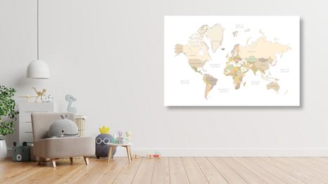 STAMPA SU TELA – MAPPA DEL MONDO CON ELEMENTI VINTAGE - QUADRI MAPPE - STAMPE E QUADRI