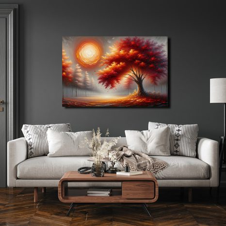 SLIKA VATRENO DRVO ŽIVOTA NA JESENSKOM SUNCU - SLIKE STABLA ŽIVOTA - SLIKE