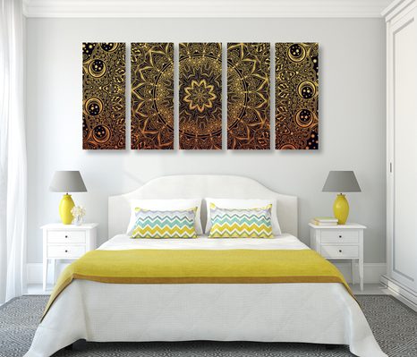 5-DÍLNÝ OBRAZ ZLATÁ ORIENTÁLNÍ MANDALA - OBRAZY FENG SHUI - OBRAZY