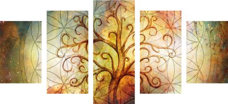 TABLEAU EN 5 PARTIES – ARBRE AVEC FLEUR DE VIE - TABLEAUX ARBRES DE VIE - TABLEAUX