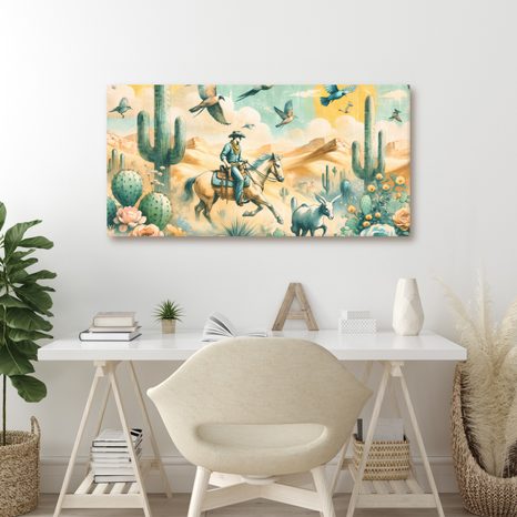 OBRAZ WESTERNOVÁ SCÉNA S KONĚM - DĚTSKÉ OBRAZY - OBRAZY