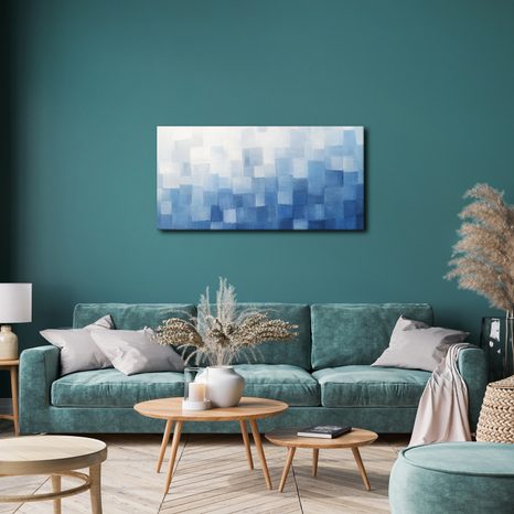 TABLEAU SUR TOILE – CARRÉS BLEUS SUPERPOSÉS DANS LA BRUME - IMAGES FORMES ABSTRAITES - TABLEAUX