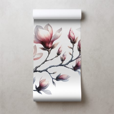 FOTOTAPETE ZARTE MAGNOLIEN AUF WEISSEM HINTERGRUND - MAGNOLIEN-TAPETEN - TAPETEN