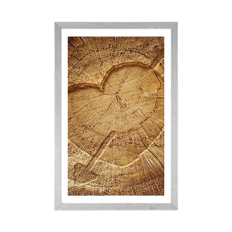 POSTER WITH MOUNT HEART CARVED INTO A STUMP - LOVE - POSTERS