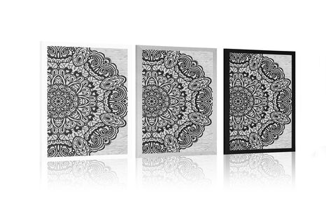 POSTER FLORALES MANDALA IN SCHWARZ-WEISS - FENG SHUI - POSTER