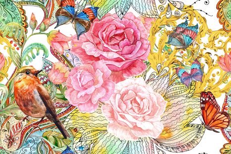 TAPETA VINTAGE VTÁČIK S KVETMI - VINTAGE A RETRO TAPETY - TAPETY