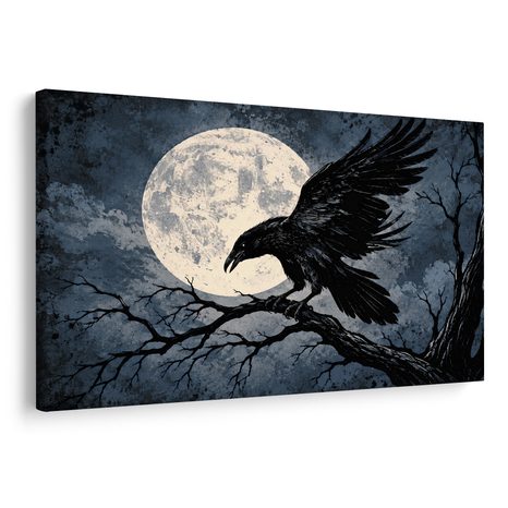 QUADRO SU TELA – CORVO AL CHIARO DI LUNA - QUADRI HALLOWEEN E HORROR - STAMPE E QUADRI