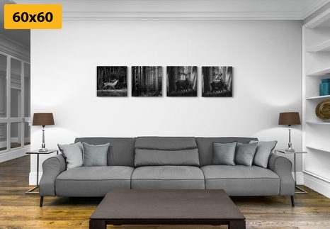 SET OBRAZŮ LESNÍ ZVÍŘATA V ČERNOBÍLÉM PROVEDENÍ - SESTAVY OBRAZŮ - OBRAZY