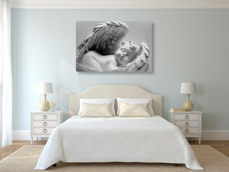 SLIKA MALI ANGELČEK V ČRNOBELI IZVEDBI - ČRNOBELE SLIKE - SLIKE