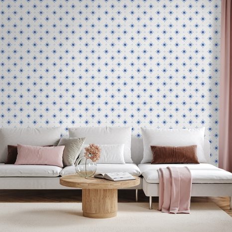 SAMOLEPÍCÍ FOTOTAPETA MODRÉ KVĚTINOVÉ ORNAMENTY - VZOROVANÉ TAPETY - TAPETY
