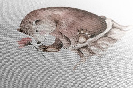 QUADRO SU TELA – ORSETTO CON FIORE - QUADRI PER BAMBINI - STAMPE E QUADRI