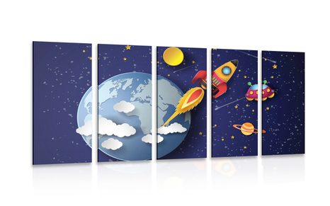 QUADRO IN 5 PARTI HURRÀ NELLO SPAZIO - QUADRI PER BAMBINI - QUADRI