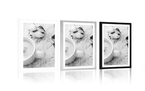 POSTER WITH MOUNT MORNING COFFEE IN BLACK AND WHITE - BLACK AND WHITE - POSTERS