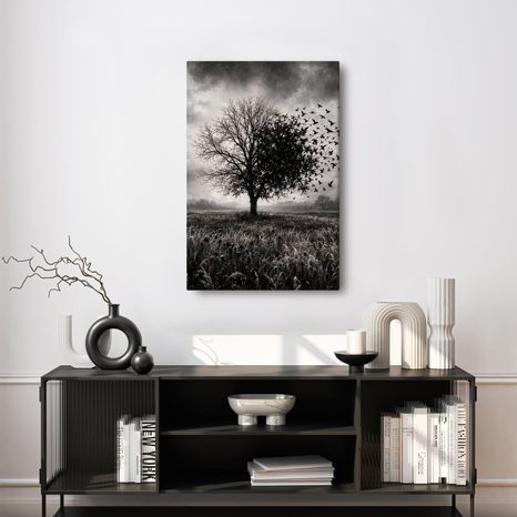 QUADRO SU TELA – ALBERO DELLA VITA E STORMO DI UCCELLI - QUADRI HALLOWEEN E HORROR - STAMPE E QUADRI
