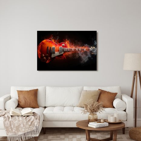 WANDBILD ELEKTRISCHE GITARRE IN FLAMMEN - MUSIKBILDER - BILDER