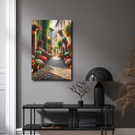 OBRAZ KAMENNÁ ULICE V KVĚTECH - OBRAZY MĚSTA - OBRAZY
