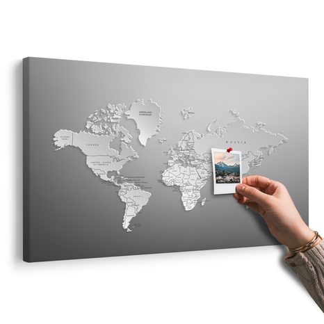 OBRAZ NA KORKU ČERNOBÍLÁ MAPA SVĚTA V ORIGINÁLNÍM PROVEDENÍ - OBRAZY NA KORKU - OBRAZY