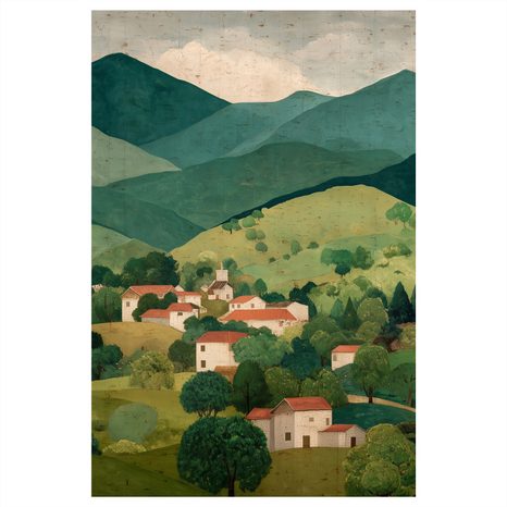 OBRAZ HORSKÉ PANORAMA S VESNICÍ - BAREVNÉ DOMY - OBRAZY