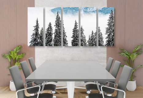 5-TEILIGES WANDBILD SCHNEEBEDECKTE KIEFERN - BILDER VON NATUR UND LANDSCHAFT - BILDER